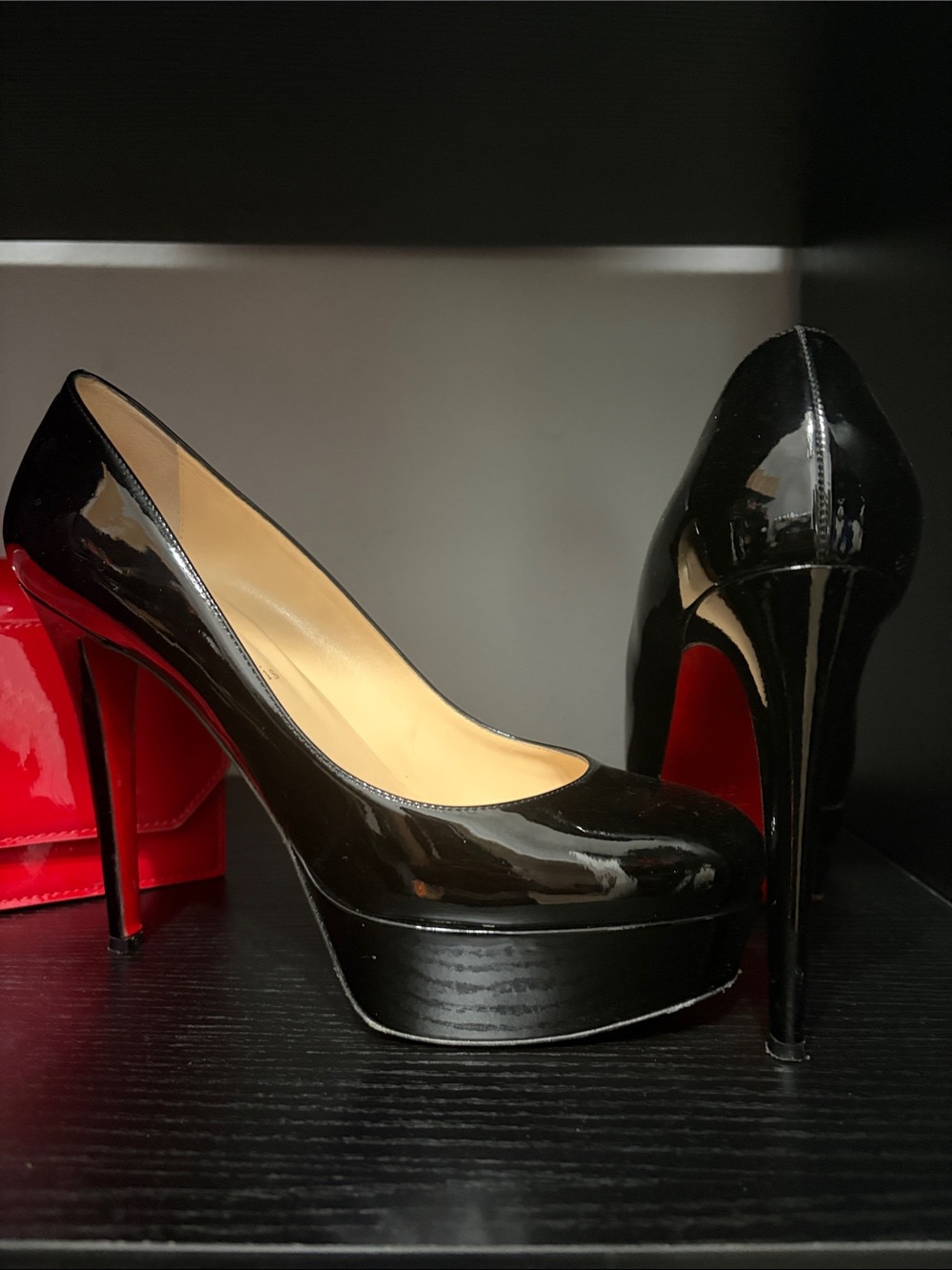 Christian Louboutin Black Patent Platform Pumps with Red Soles